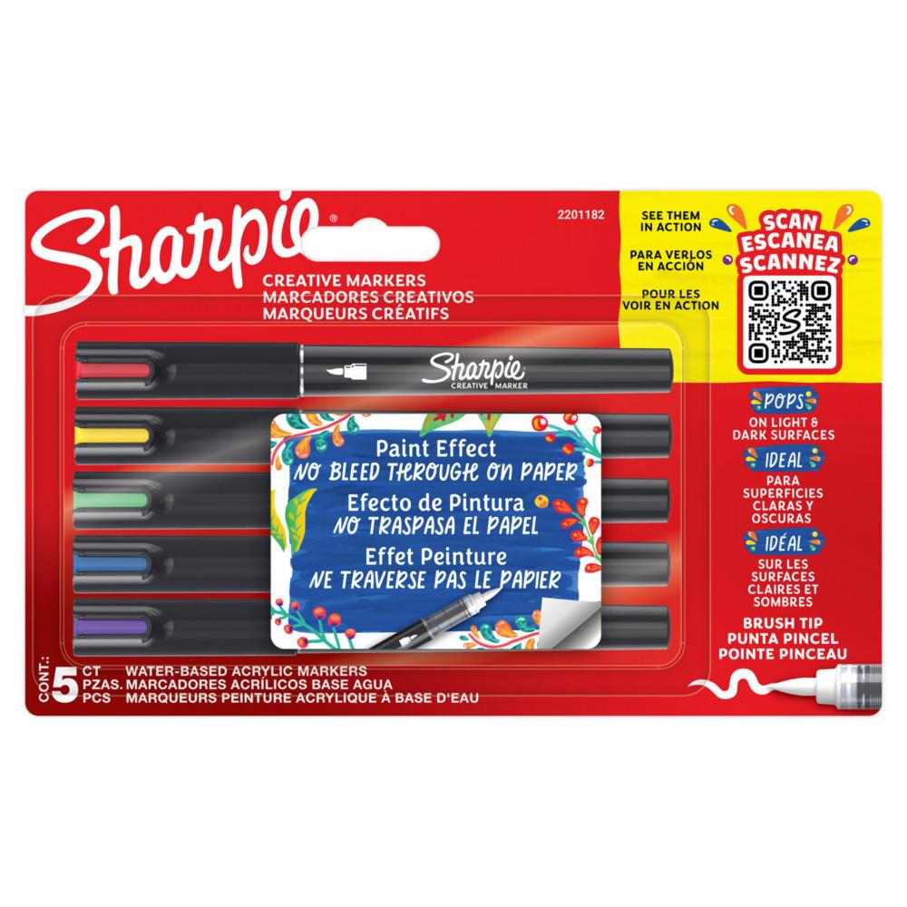 Marqueurs cratifs Sharpie Brush  peinture acrylique - Pointe pinceau - Pochette de 5 coloris assortis