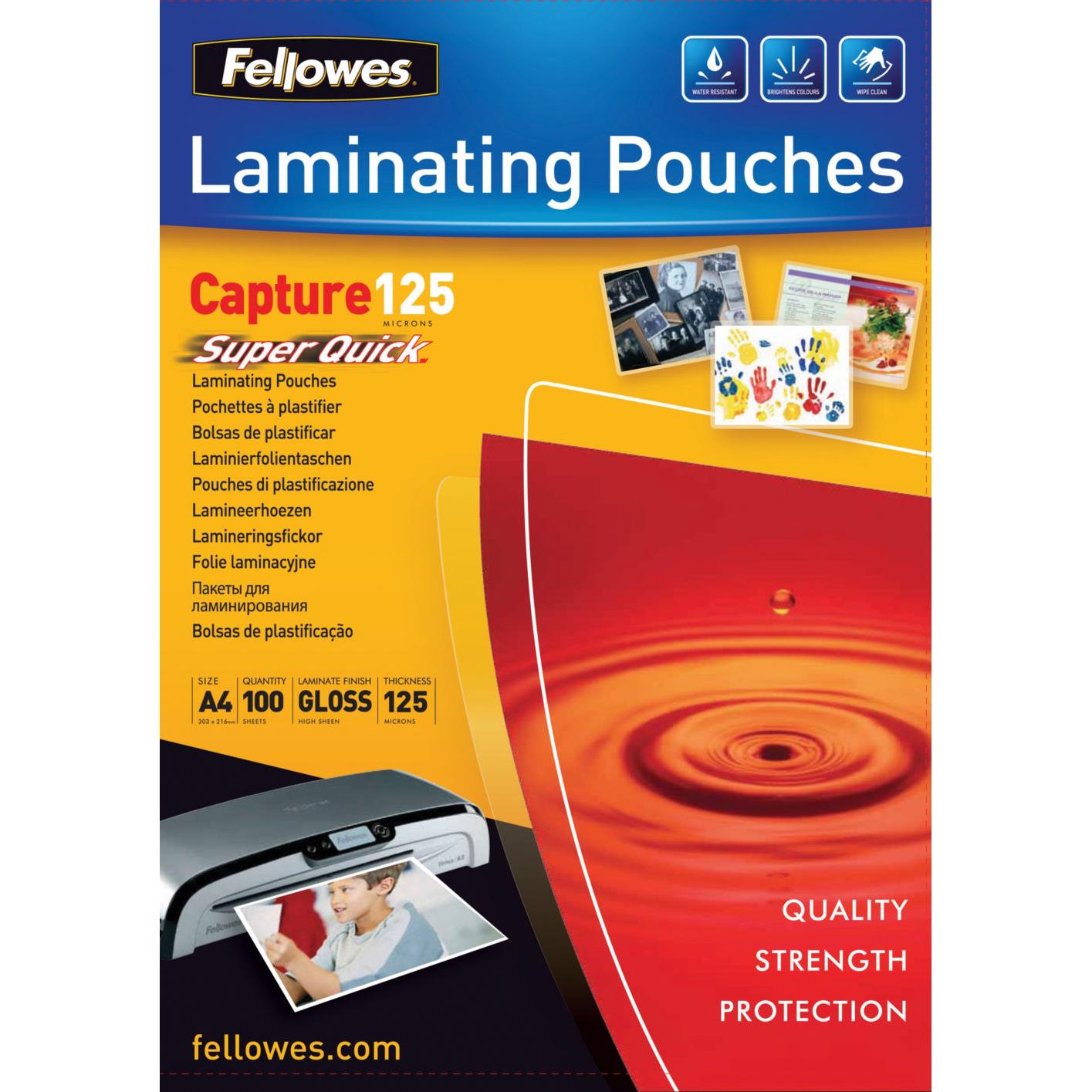Pochettes de plastification Fellowes SuperQuick A4 125 microns - bote de 100