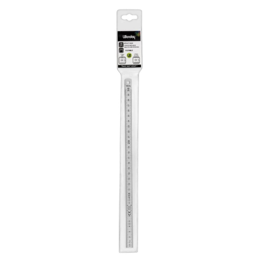 R�glet inox Wonday flexible 2 faces - 1 face en mm et 1 face en 1/2 mm. Longueur 30 cm