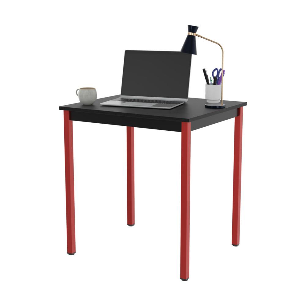 Table polyvalente rectangle - L 70 x P 60 cm - plateau noir - pieds rouges