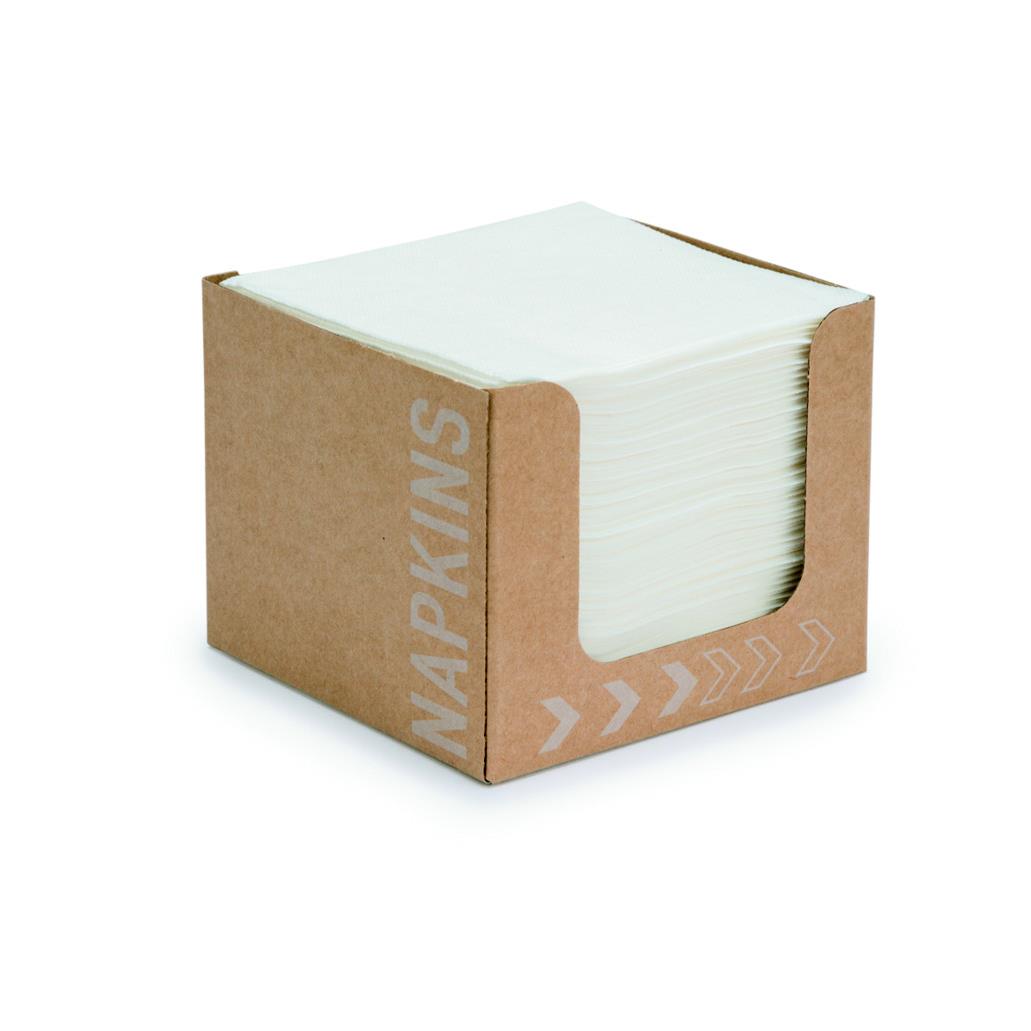Serviettes de table Duni en papier blanches - 20 x 20 cm - Bote distributrice de 50