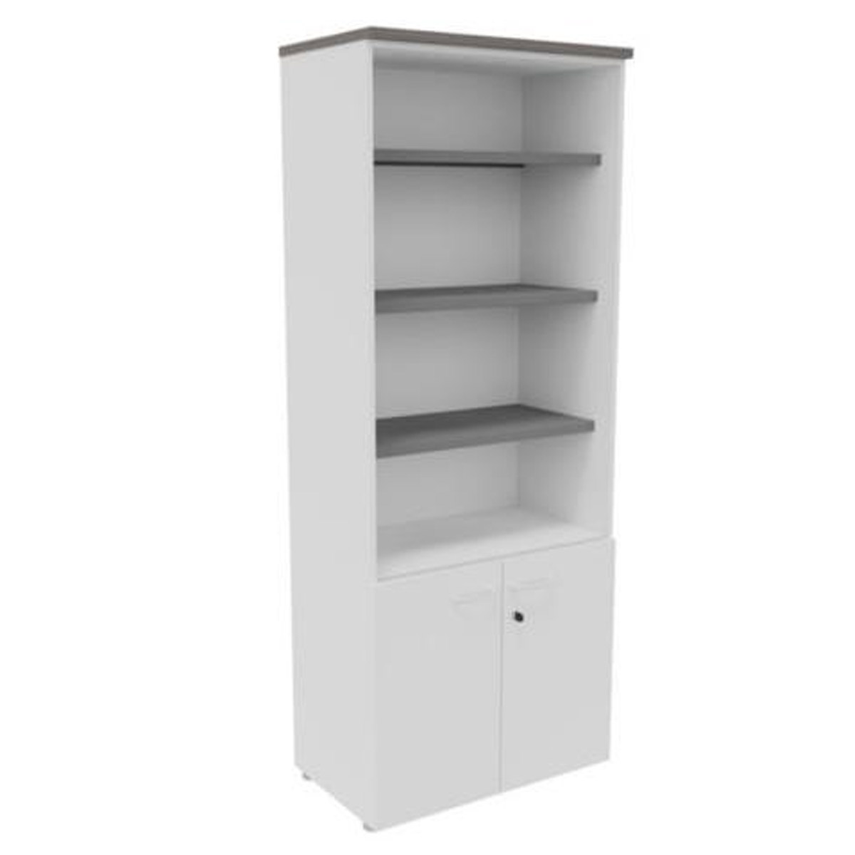Biblioth�que haute NF Environnement portes basses H203 cm x L80 cm blanche - Top C�dre