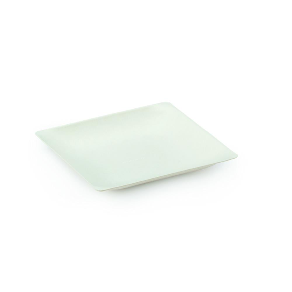 Assiette jetable carre en canne  sucre 11 x 11 cm - Blanc (carton 100 units)