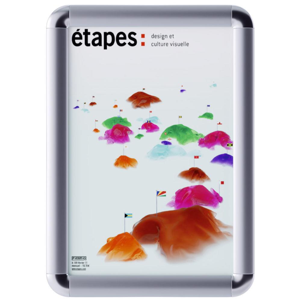 Cadre photo mural A4 Paperflow -  clapets - Coins arrondis - Aluminium anodis - Lot de 12