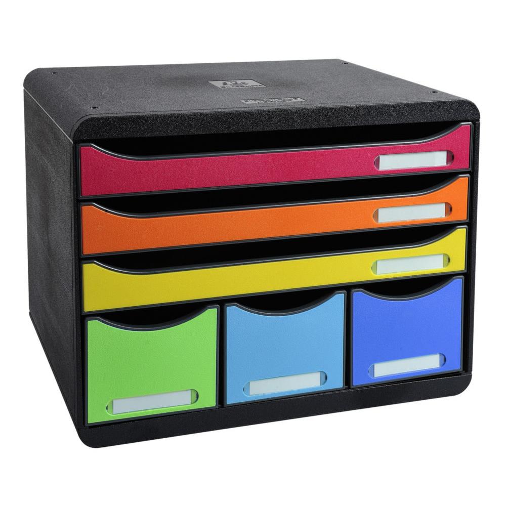 Module Exacompta Store-Box Arlequin - 6 tiroirs - PS - 3 formats - A4+ - 3 rangements - L35,5 x H27,1 x P27 cm - noir