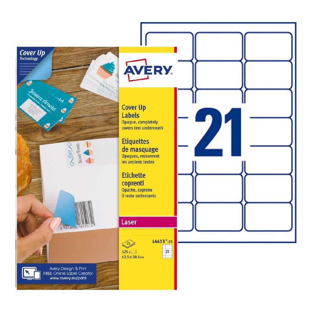 tiquettes de masquage permanentes L4610 Avery - pour imprimante laser - opaques - 63,5 x 38,1 mm - blanc - 525 tiquettes par bote