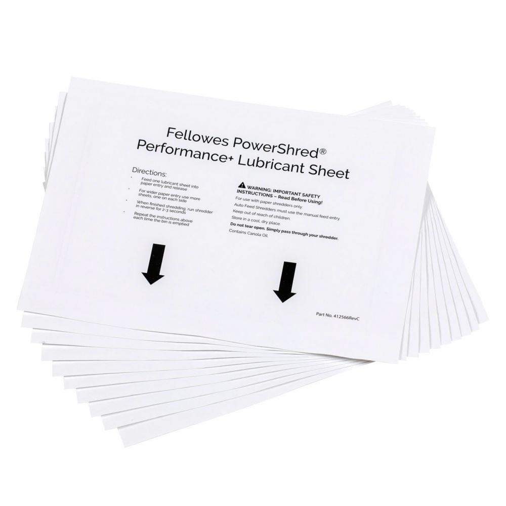 Feuilles de lubrification pour destructeur Fellowes Performance + - Lot de 10 feuilles