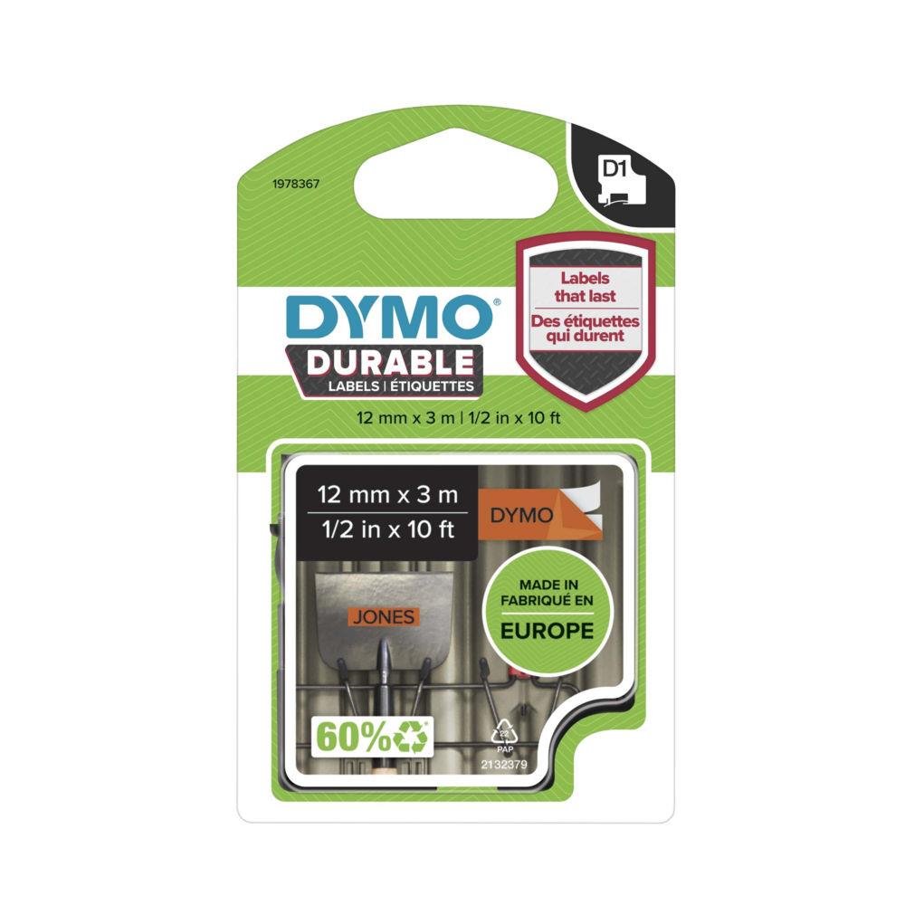 Ruban Dymo D1 durable - noir/orange - 12 mm x 3 m