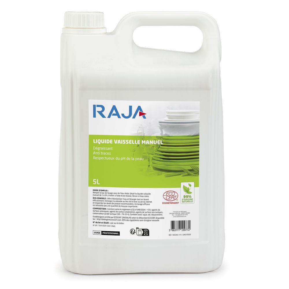 Liquide vaisselle main concentr RAJA - cologique - sans parfum - Bidon de 5 L