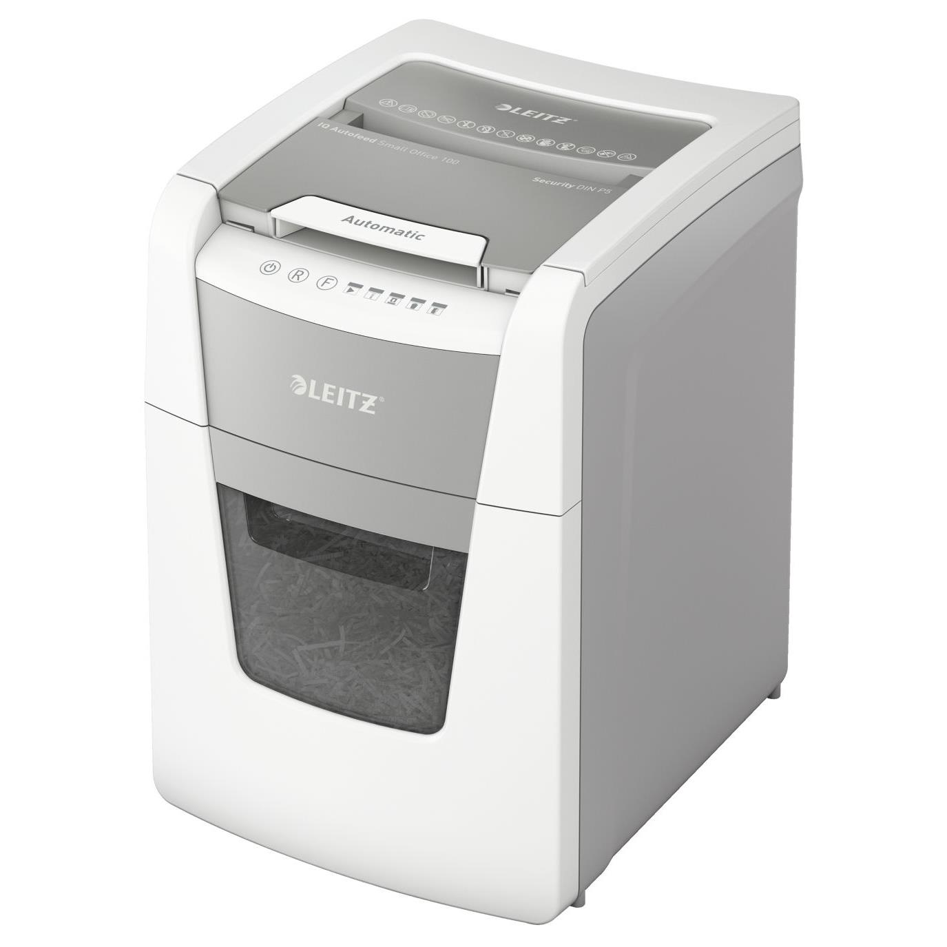 Destructeur de documents IQ Auto+ Small Office 100 Leitz - coupe micro DIN P5 - 100 feuilles - corbeille 34 litres