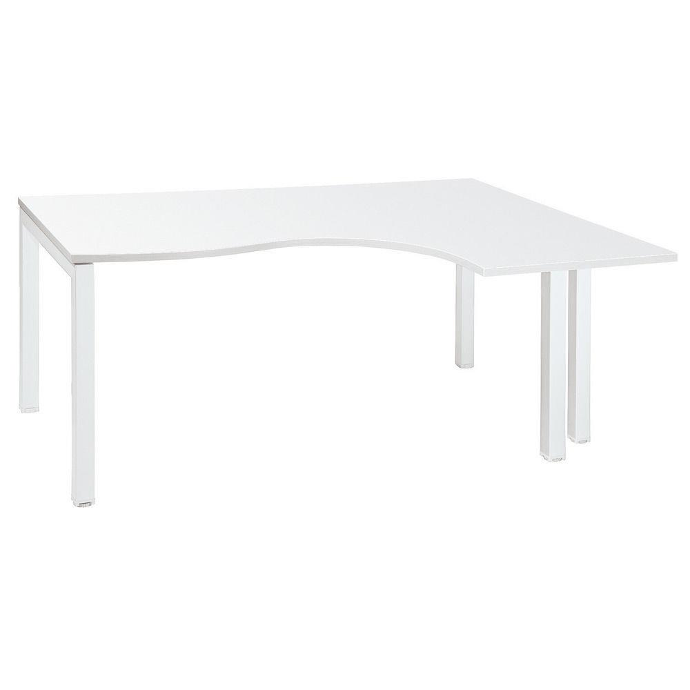 Bureau compact retour � droite Tempo - L 160 x P 120 cm - plateau blanc - 4 pieds blancs