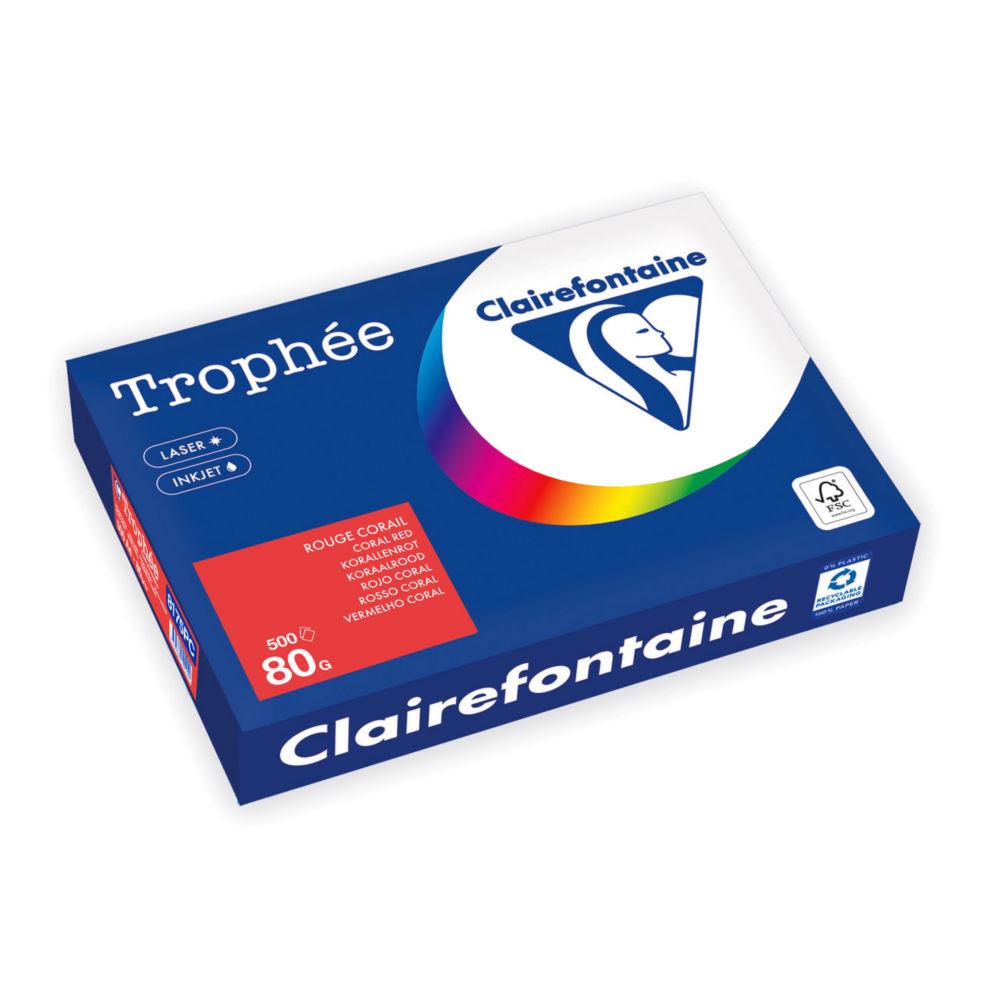 Papier A4 Clairefontaine couleur Trophe - 80 g - 500 feuilles - Rouge Corail