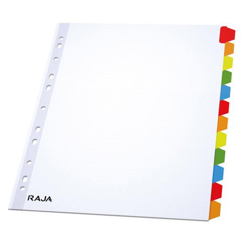 Intercalaires neutres A4+ Raja - en bristol - 170g - blanc - 12 onglets couleur