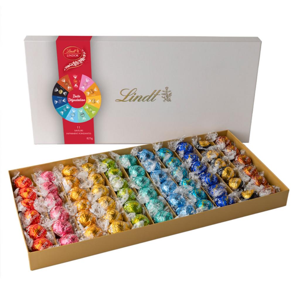 Bote Lindt Rainbow - Assortiment en papillotte boules de chocolat au lait, noisette, pralin et noir - 825 g