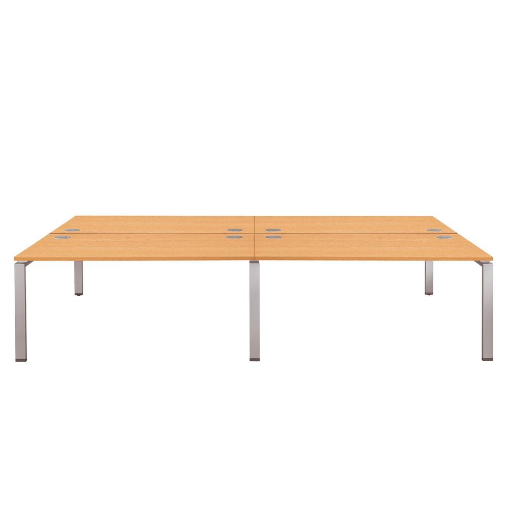 Ensemble 4 postes droits E-link - L 320 x P 163 cm - plateau chne - 4 pieds aluminium