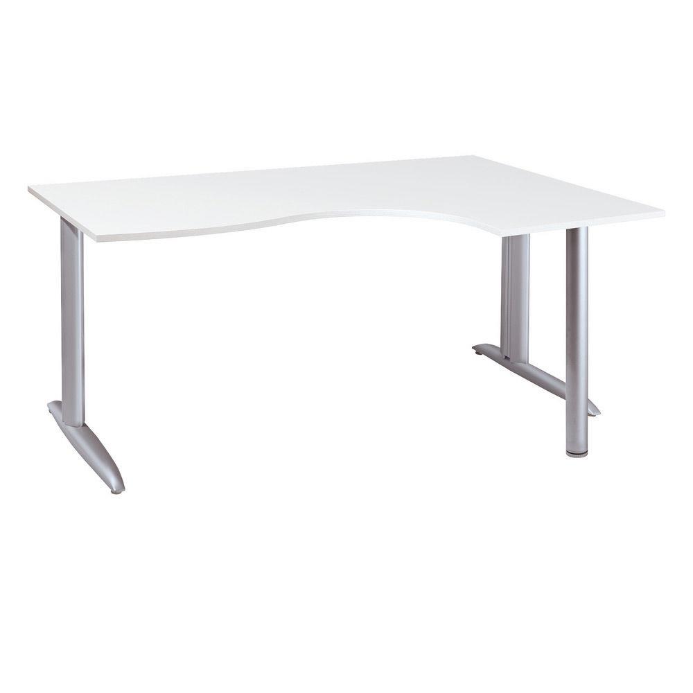 Bureau compact retour � droite Tempo - L 180 x P 120 cm - plateau blanc - pieds L aluminium