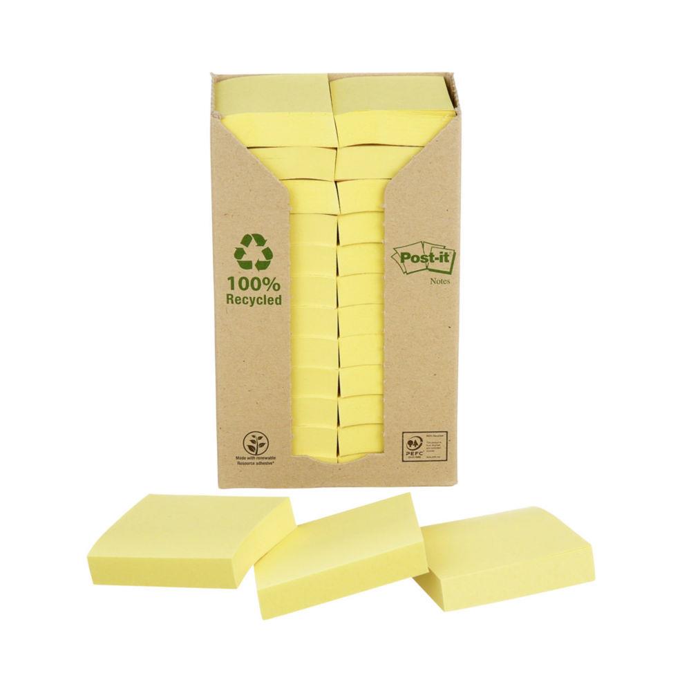 Tour de notes adhsives - 100 feuilles - papier recycl - jaune - 38 x 51 mm - paquet 24 blocs