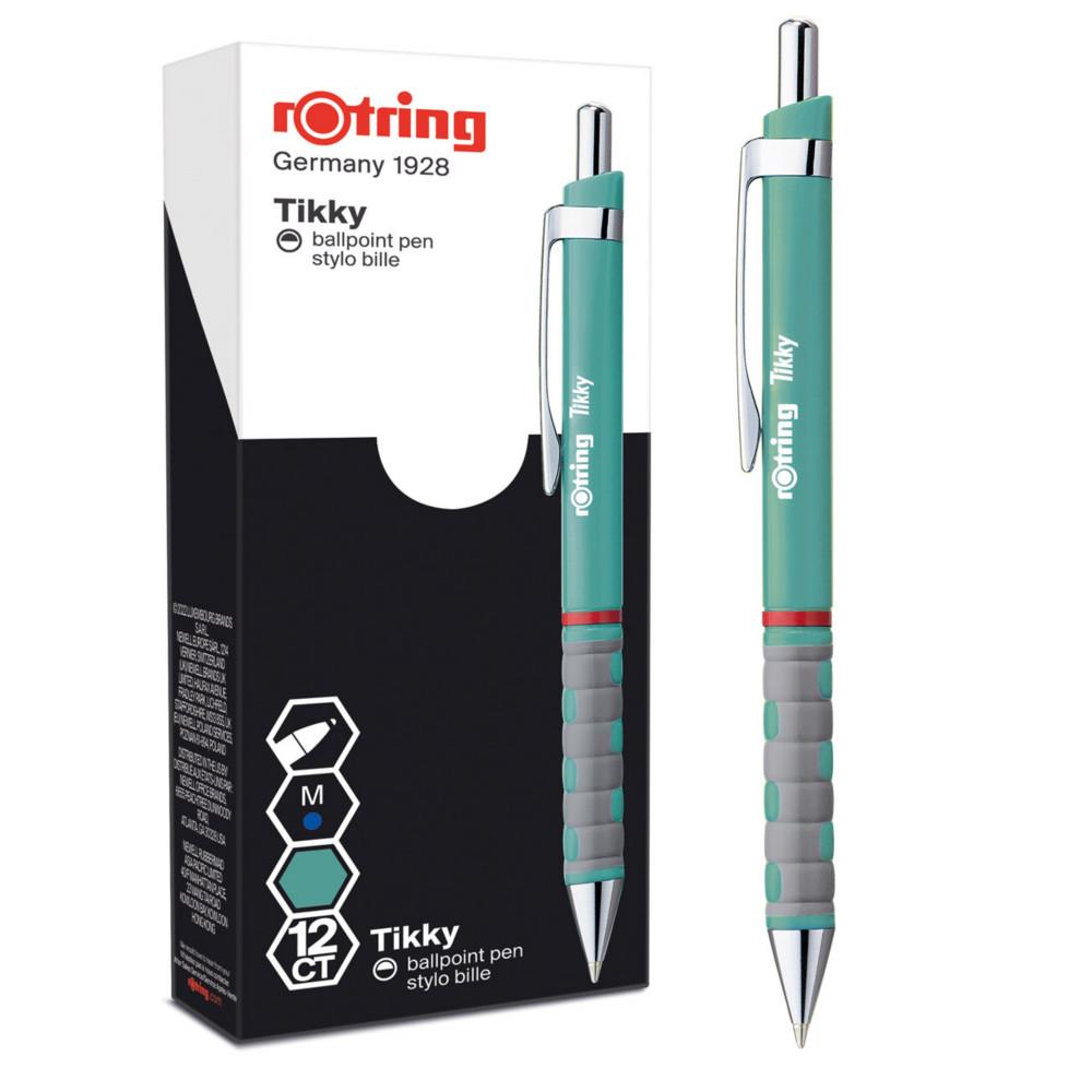 Stylo bille rtractable pointe moyenne avec grip Rotring Tikky - Corps bleu - Encre bleue