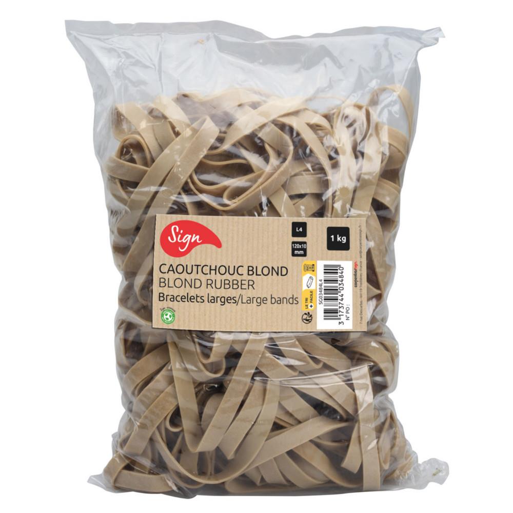 Elastique 120 x 10 mm Sign en caoutchouc blond de qualit� sup�rieure - Sachet de 1 kg