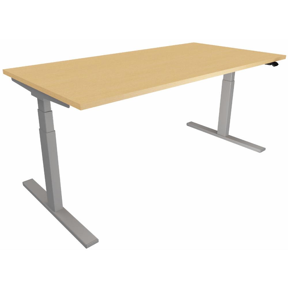 Bureau assis-debout rglage lectrique Eminence - 160 x 80 cm - plateau htre - pitement colonne centr aluminium