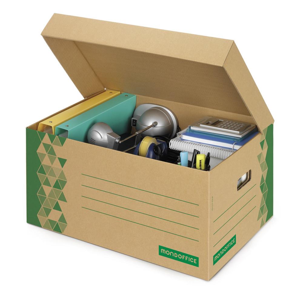 Caisse archives Mondoffice couvercle solidaire en carton recycl� - Kraft
