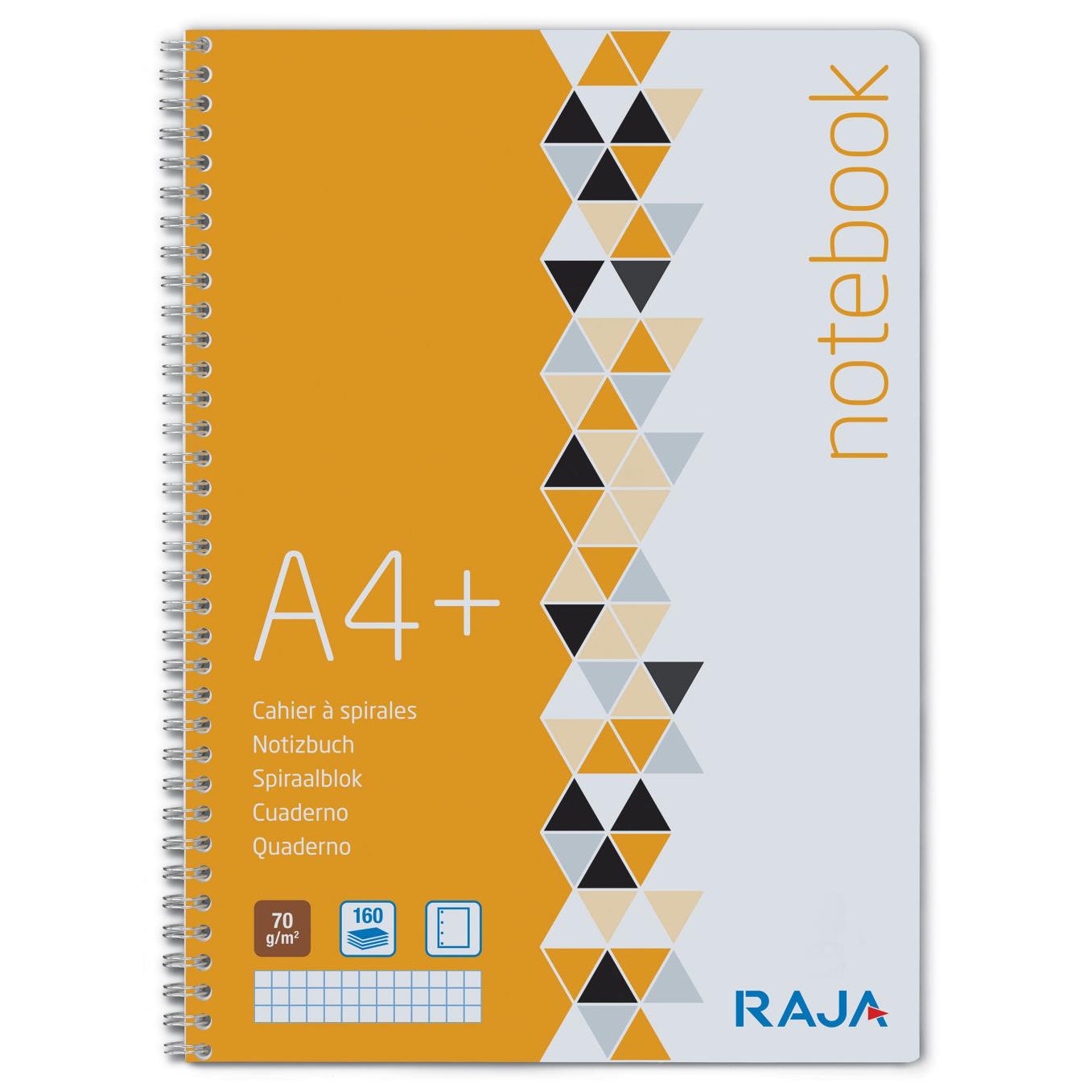 Cahier  spirales Raja Notebook - 160 pages -  A4+ - 70 g/m - petits carreaux 5x5 mm - 4 trous