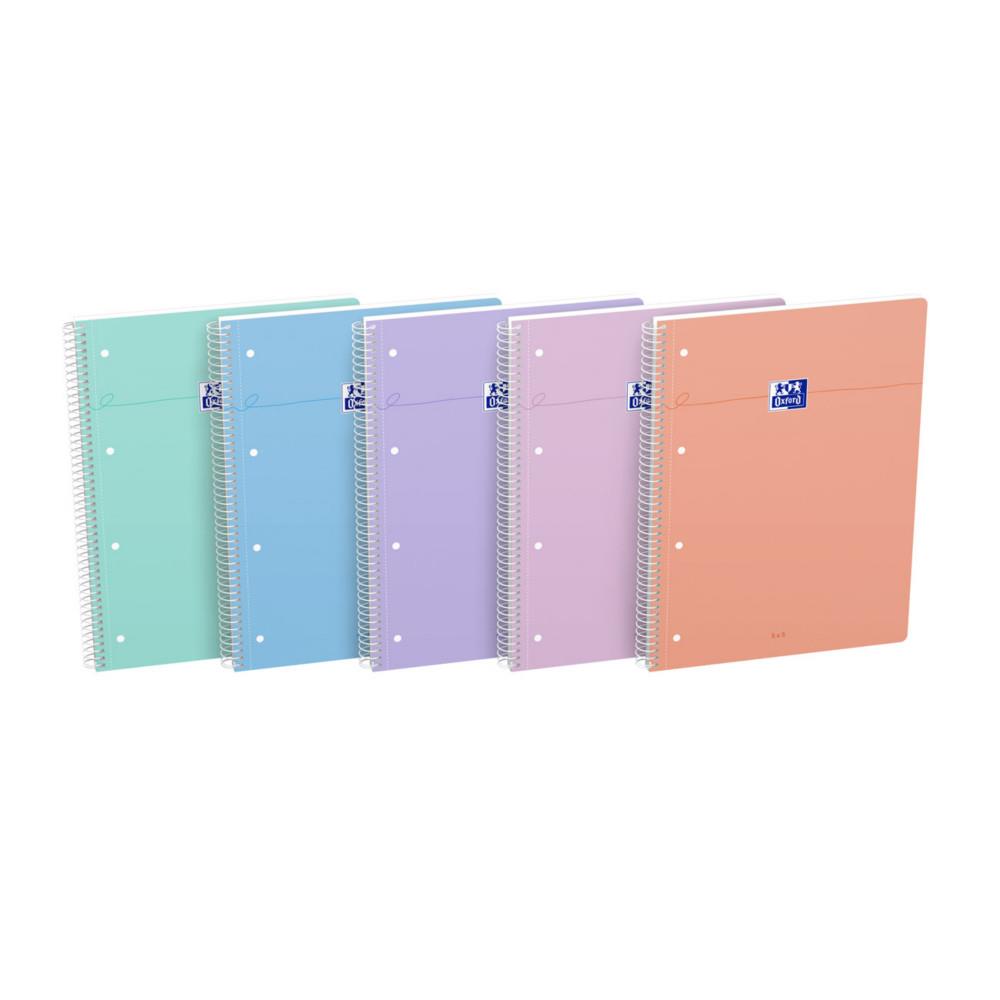 Cahier � spirale Oxford Smart A4+ 23 x 29,7 cm - Petits carreaux 5x5 - 160 pages - Coloris pastel