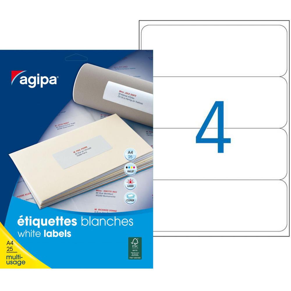 tiquettes pour dos de classeur auto-adhsives Agipa - multi-usage - 190 x 60 mm - blanches - pochette de 100 units