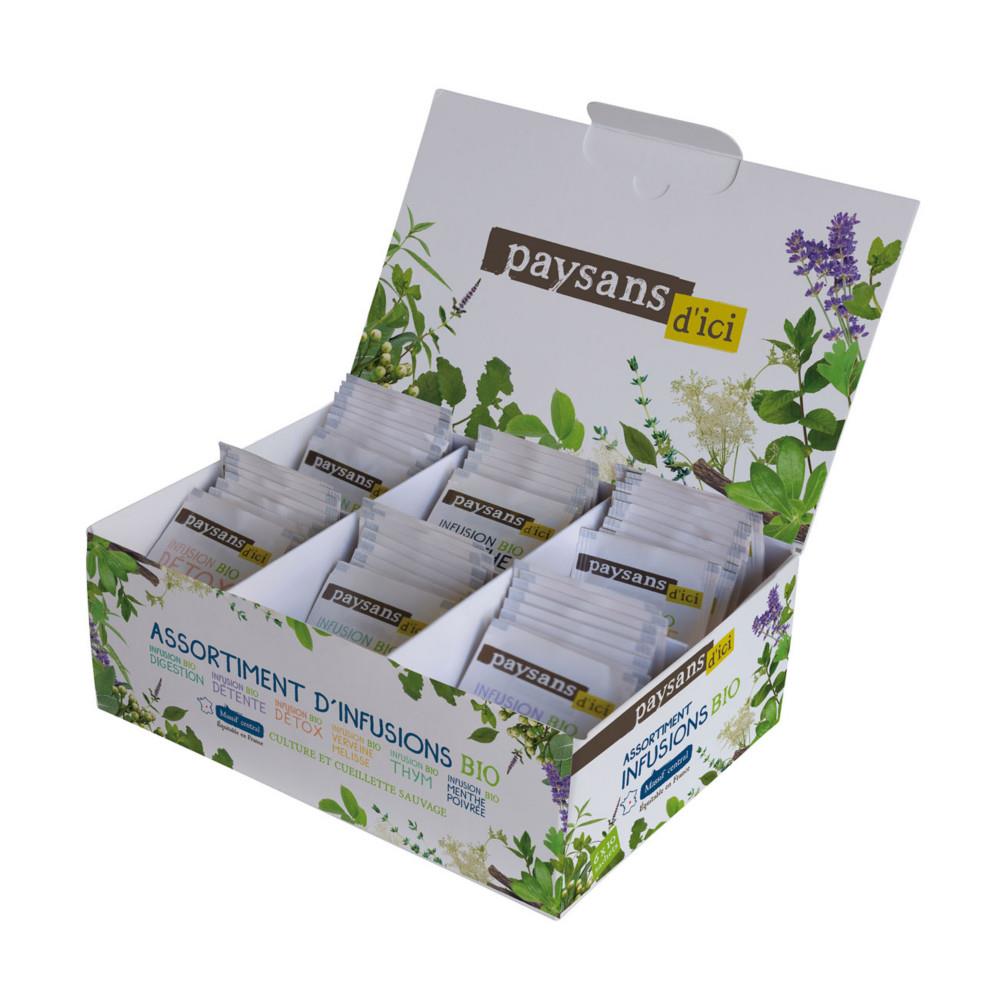 "Infusions bio Ethiquable ""Paysans d'ici"" du massif central - Coffret assortiment de 60 sachets"