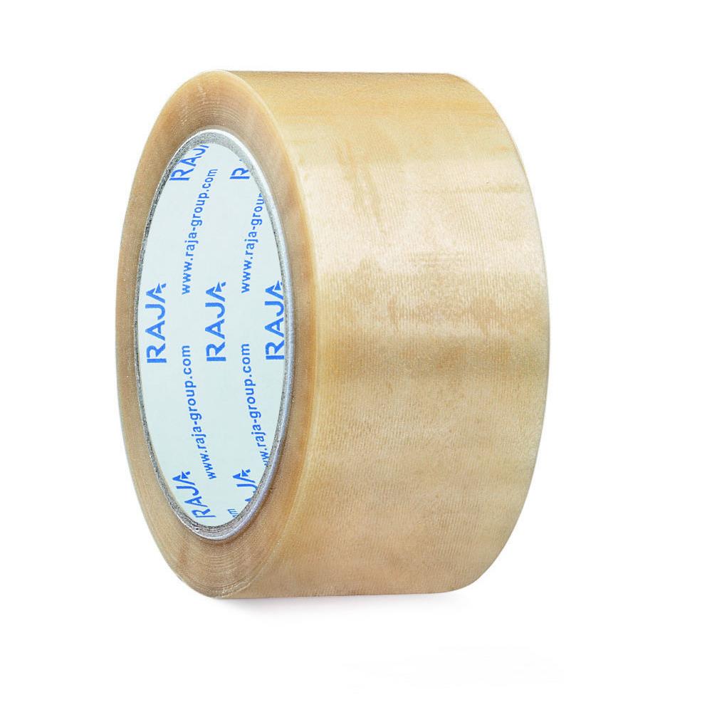 Ruban adhsif d'emballage rsistant RAJA - en PVC silencieux 32 microns 50 mm x 66 m - Transparent  - lot de 36