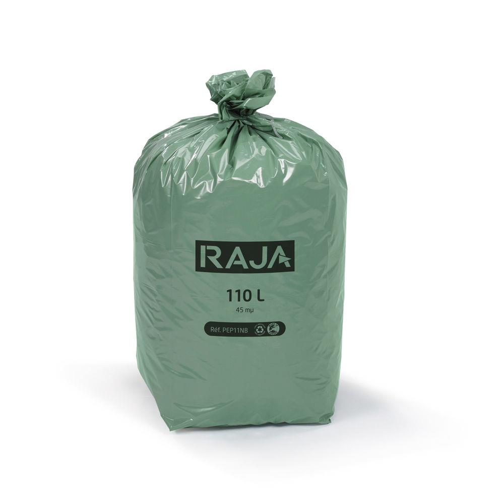 Sacs poubelle RAJA cologique 100% recycl 110L Vert -  Lot de 200 sacs