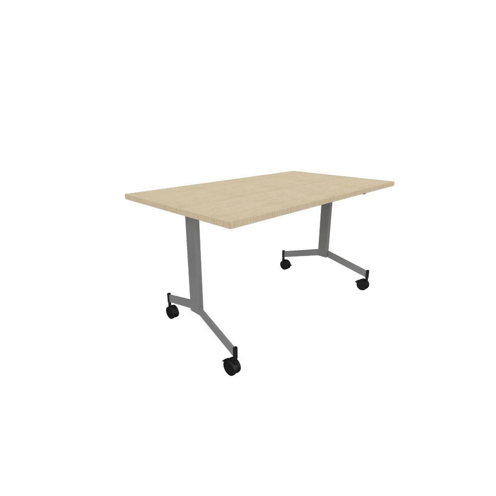 Table basculante  roulettes 140 cm x 70 cm - Chne Nebraska pieds mtal Aluminium