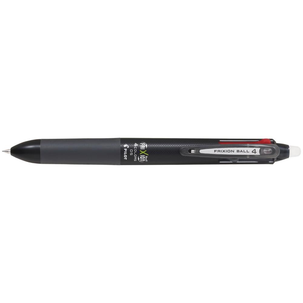 Stylo FriXion Ball Pilot 4 couleurs Pilot roller encre gel effa�able et rechargeable - Pointe fine - Corps noir