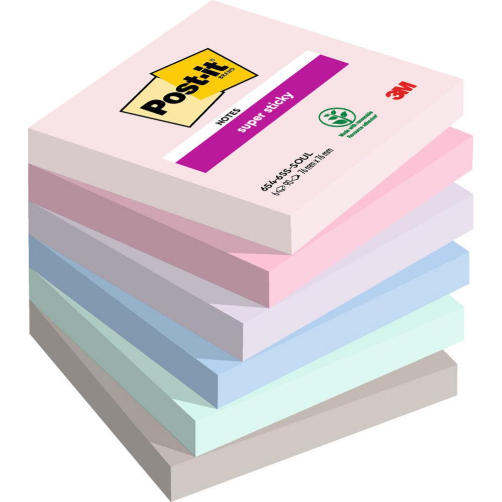 Notes repositionnables Post-it Soulful 76 x 76 mm coloris assorties - 6 blocs de 90 feuilles