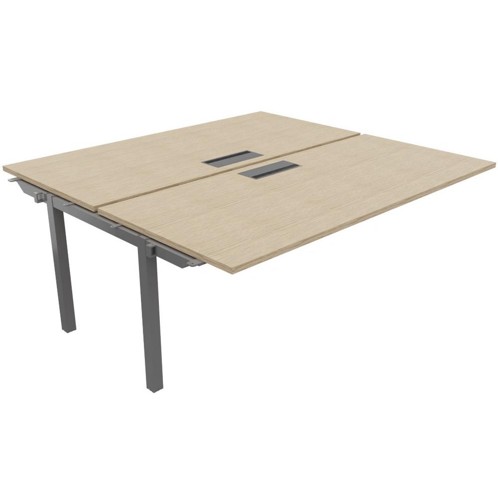 Bureau bench 2 postes Osmose suivant L180 x P163 cm Plateaux Ch�ne avec trappe d'acc�s aux c�bles Pieds m�tal Aluminium