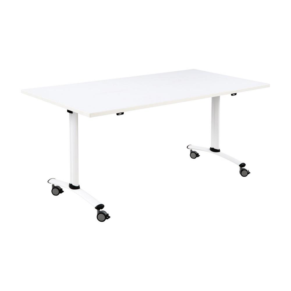 Table mobile � plateau basculant L140 x P80 cm - Plateau Blanc pieds Blanc
