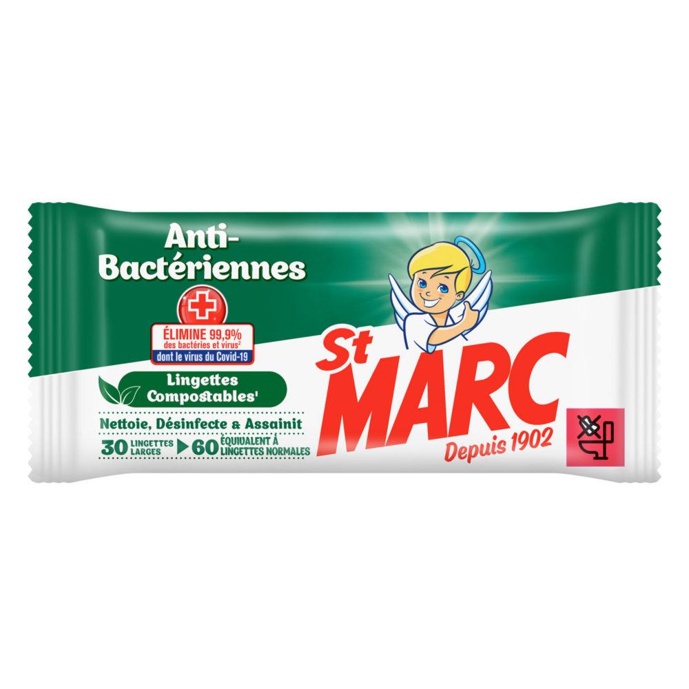 Lingettes nettoyantes antibactriennes St Marc - Paquet de 30 extra-larges