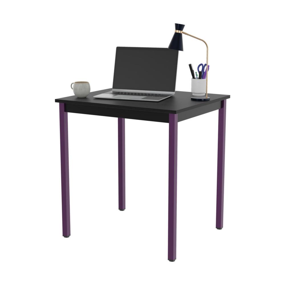 Table polyvalente  droit - L 70 x P 60 cm - plateau noir - pieds prune
