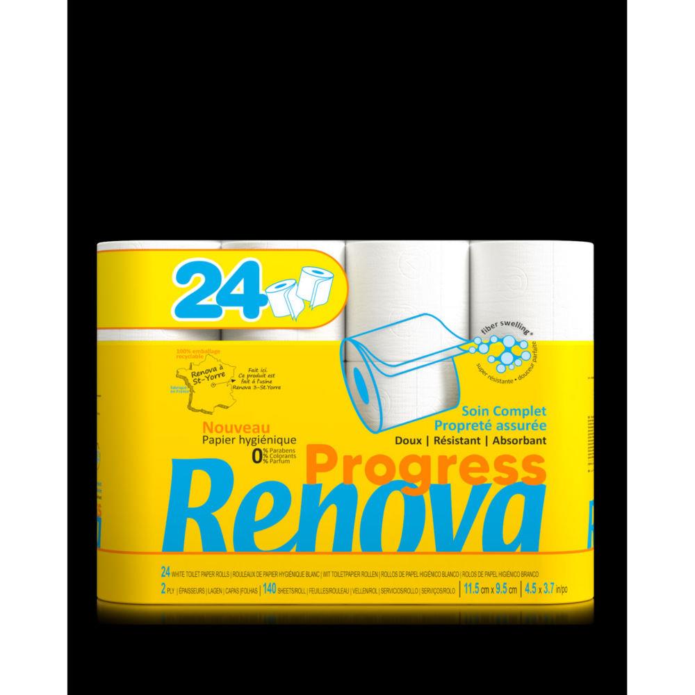 Papier toilette Renova Progress - double paisseur - Rouleau de 140 feuilles - Blanc - Lot de 24 rouleaux