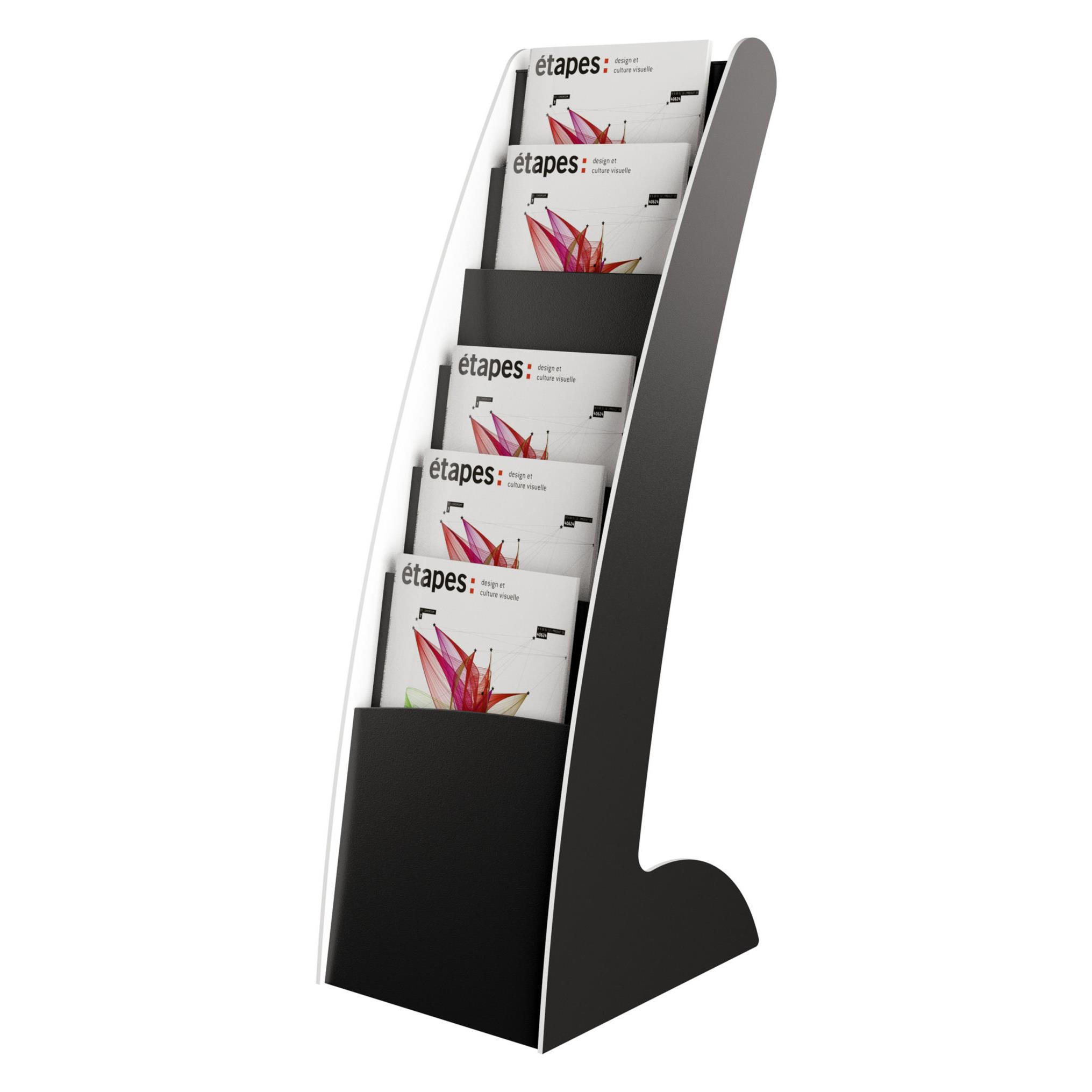 Prsentoir Courbo Slim PAPERFLOW - 6 cases paisseur 2 cm  -en polystyrne - L27 x H86,3 x P35 cm - noir
