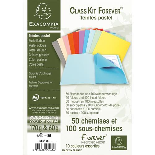 50 chemises Exacompta 180g  et 100 sous-chemises 60g - coloris assortis