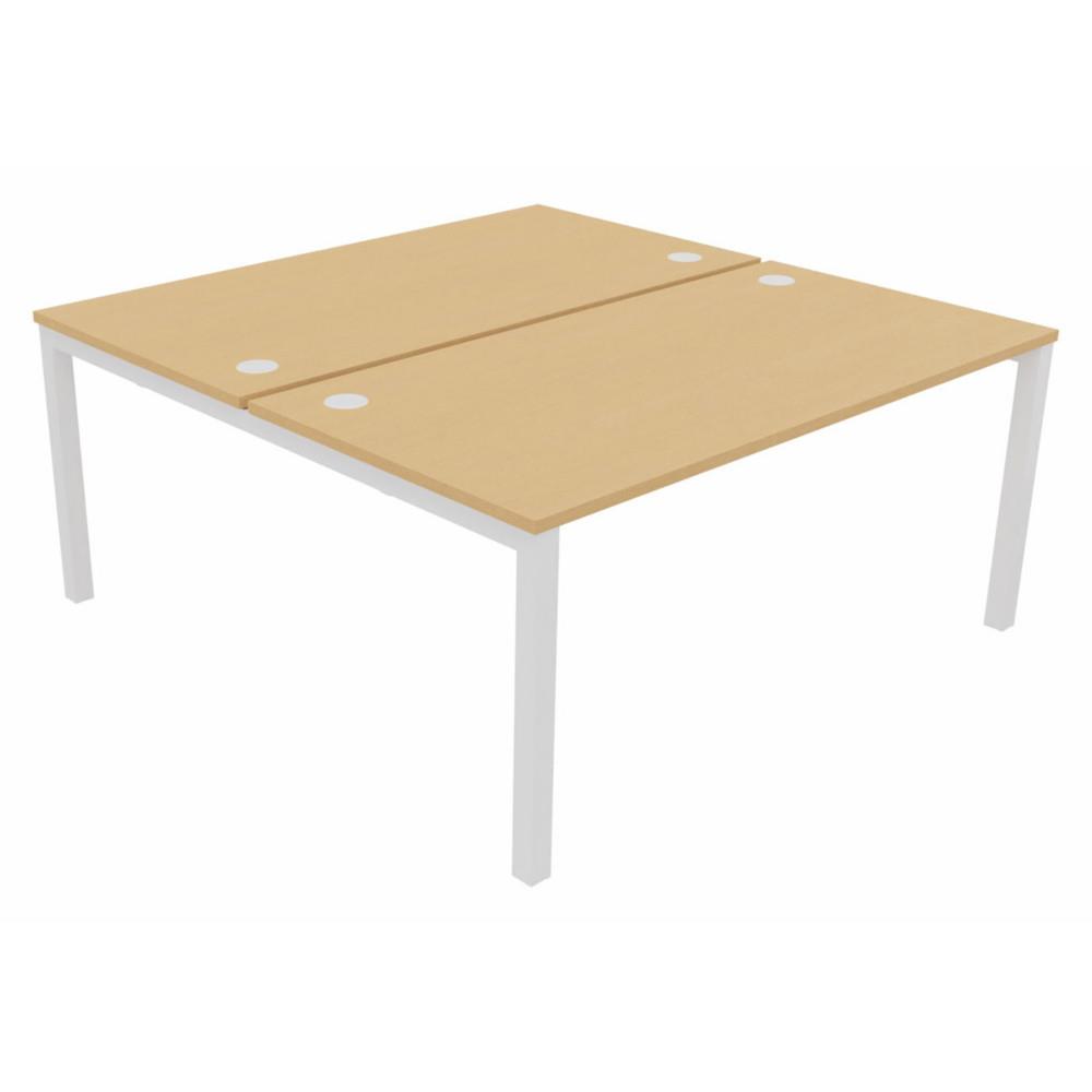 Bureau bench 2 postes Osmose dpart L160 x P163 cm Plateaux Htre Pieds mtal Blanc