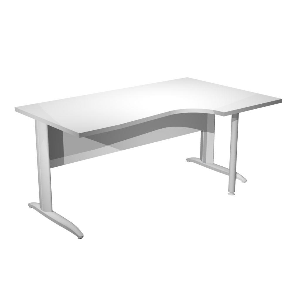 Bureau compact Pulse Prestige retour  droite - L160 x P100 cm - plateau blanc - pied L en mtal blanc