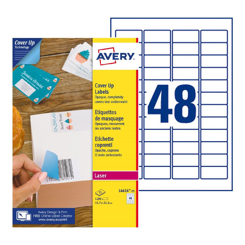 tiquettes de masquage permanentes L4610 Avery - pour imprimante laser - opaques - 45,7 x 21,2 mm - blanc - 1200 tiquettes par bote