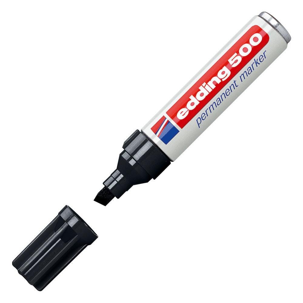 Marqueur Edding 500 permanent- corps aluminium- pointe biseaute - coloris noir