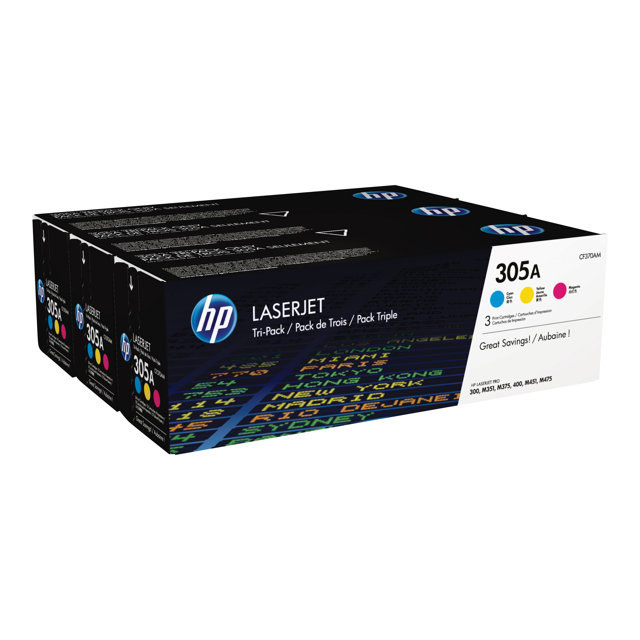 Cartouches de toner - Hp 305a pack de 3 toners laserjet cyan/magenta/jaune authentiques