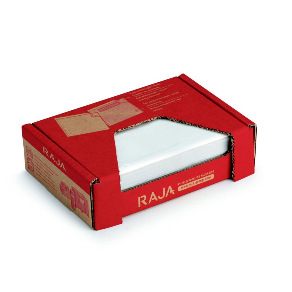 Pochette porte-documents Raja Eco adhsive - Documents ci-inclus- l.int.165 x H.115 cm - Pour format A4 pli en 4 (bote 250 units)