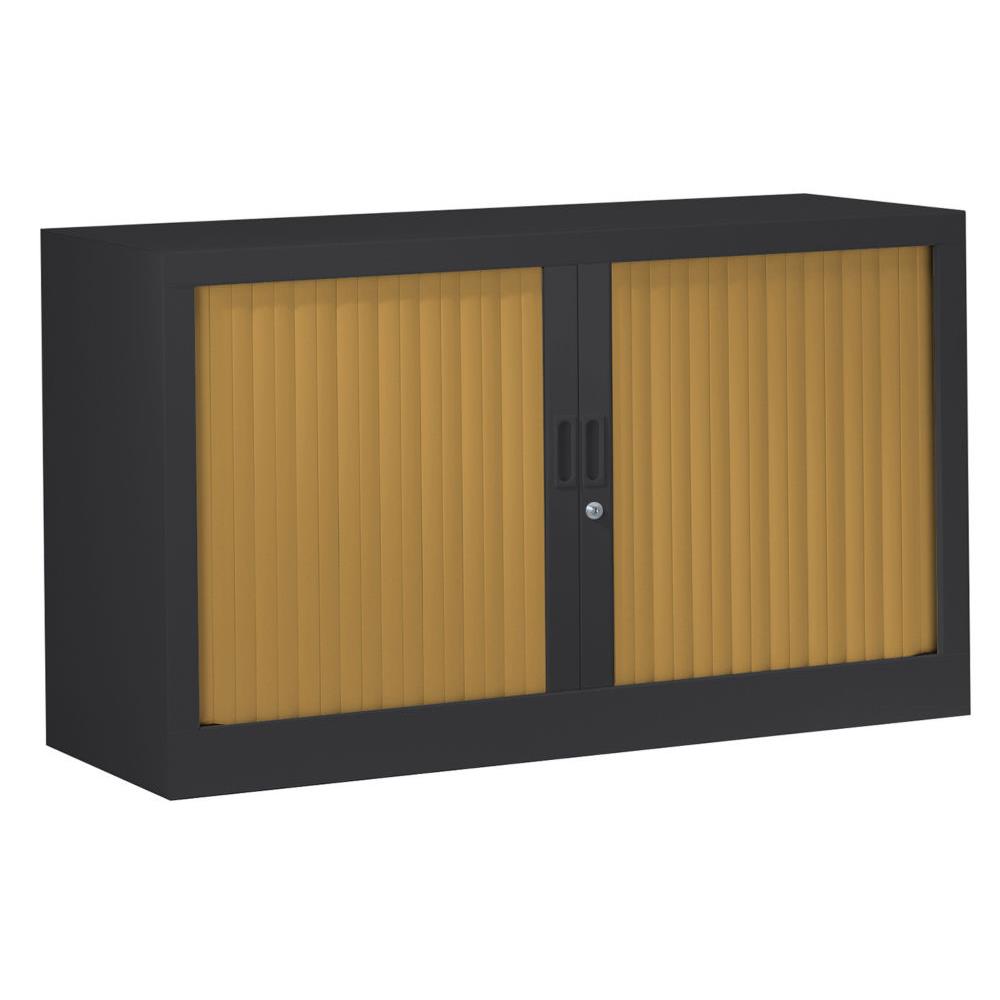 Armoire m�tal monobloc G�n�ric - A rideaux - H. 69,5 x L. 120 cm - Corps Anthracite - Rideaux H�tre