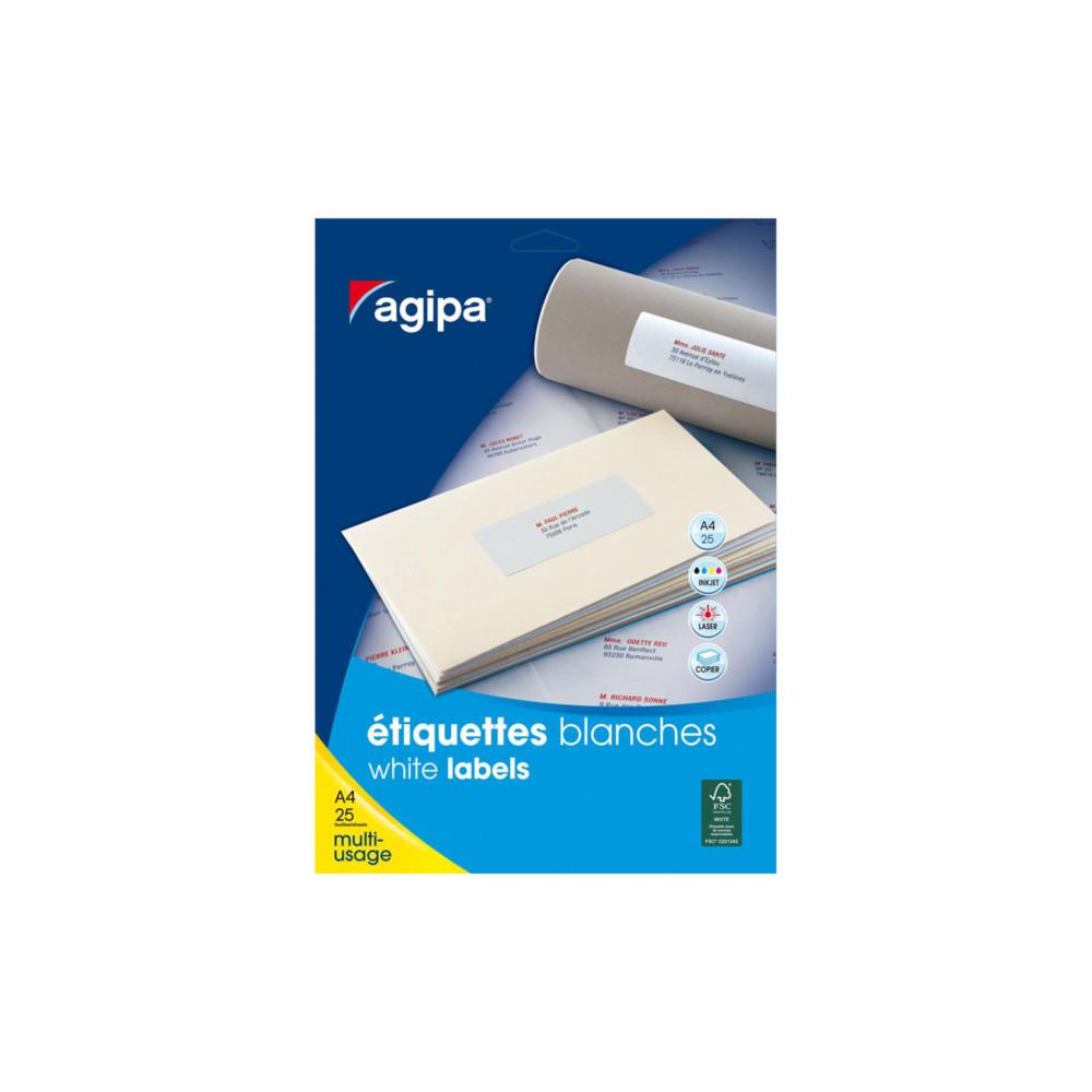 Etiquettes blanches multi-usage AGIPA 119643 210 x 297 mm - Bote de 25