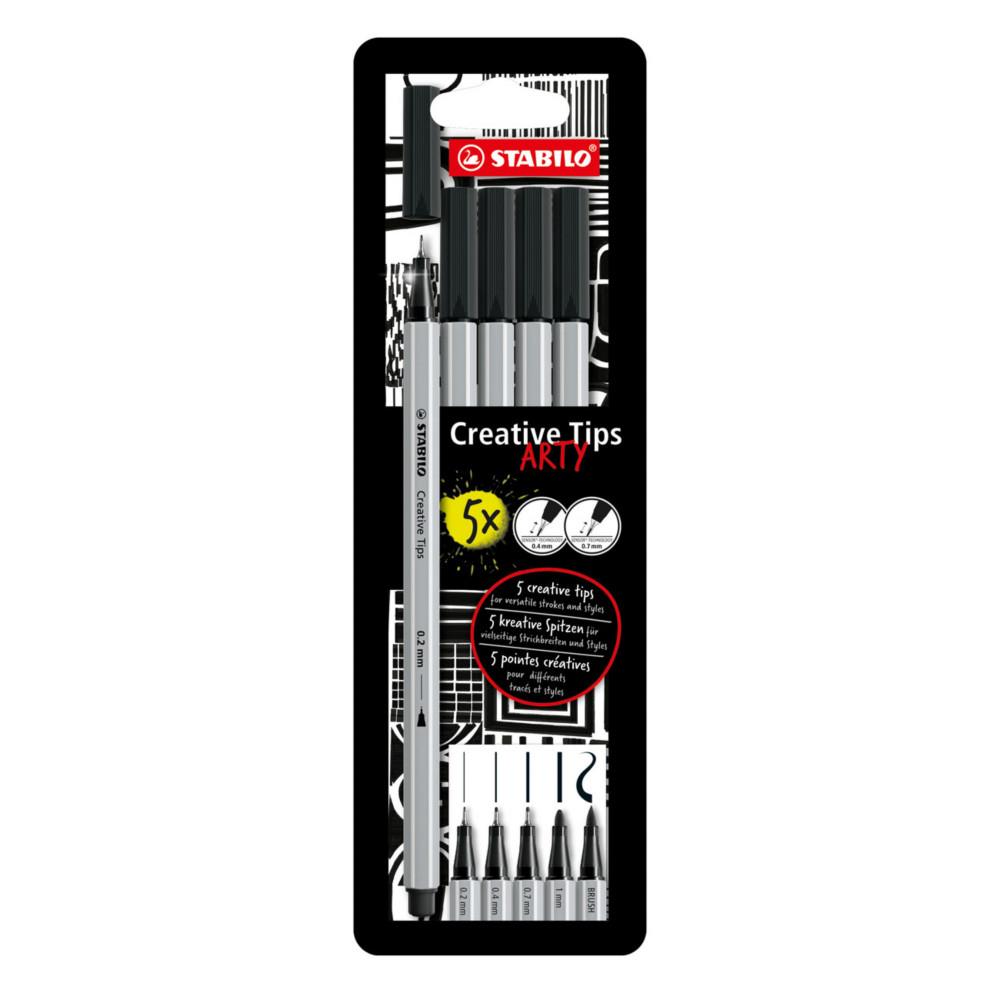 Feutres de dessin Stabilo Creative Tips Arty - Pochette de 5 pointes diff�rentes - Noir